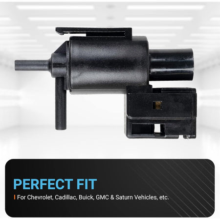 Black EGR vacuum solenoid switch valve for Chevrolet, Cadillac, Buick, GMC, and Saturn vehicles.