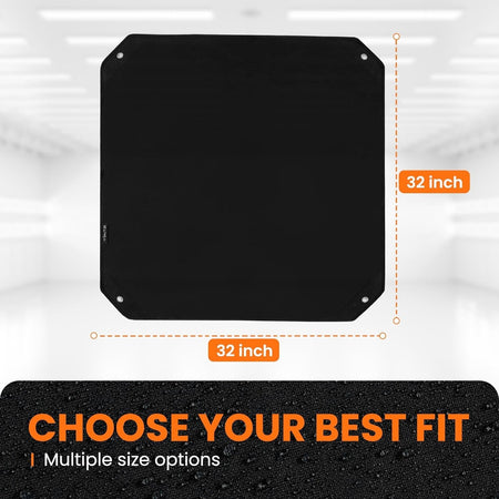 32x32 inch black mesh AC condenser cover for outside units with dimension labels.
