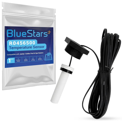 R0456500 temperature sensor for Jandy and Zodiac pool heaters with packaging and wired probe.