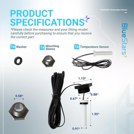 R0456500 temperature sensor kit showing components, dimensions, and assembly specifications.