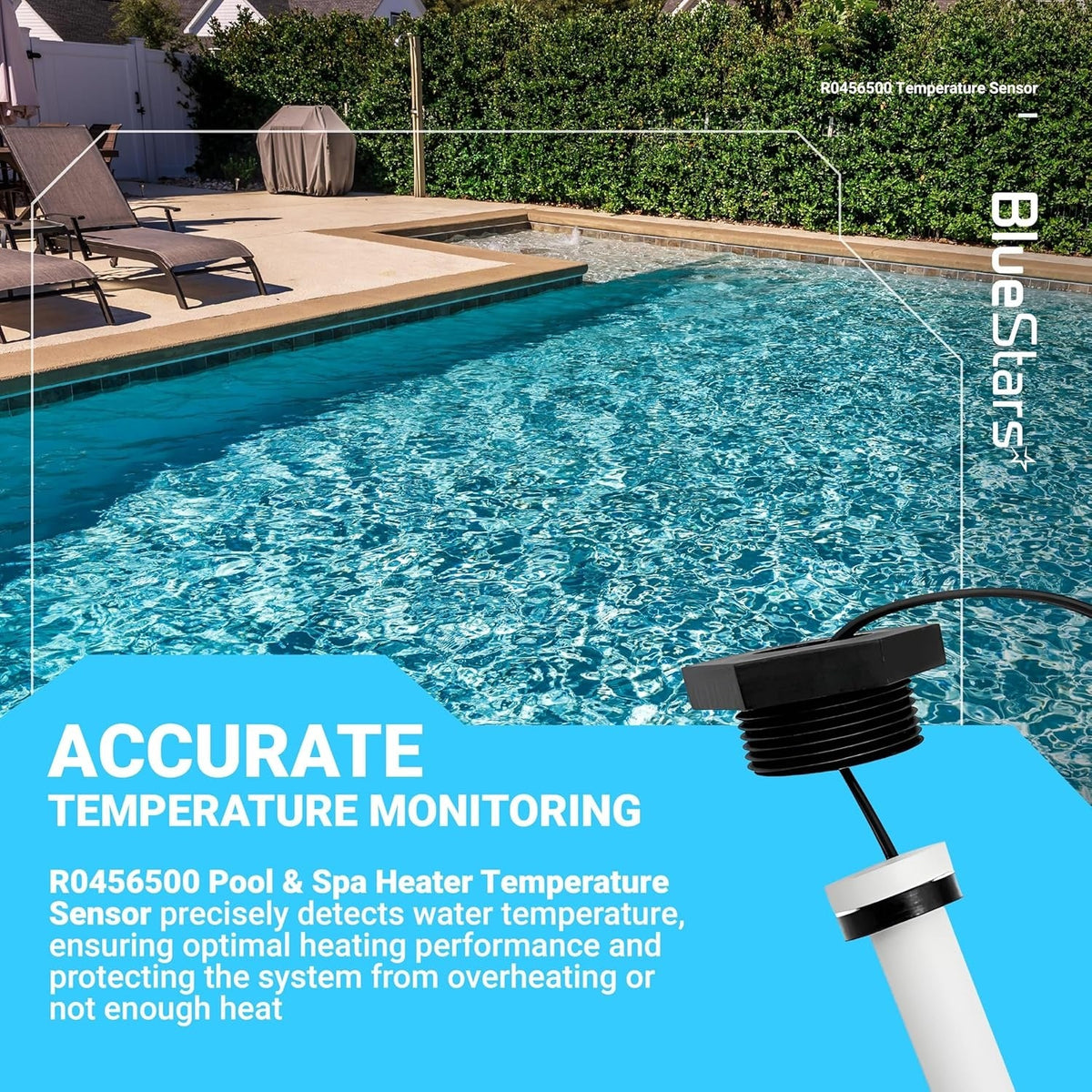 R0456500 pool and spa heater temperature sensor with threaded mounting cap for accurate water temperature monitoring.