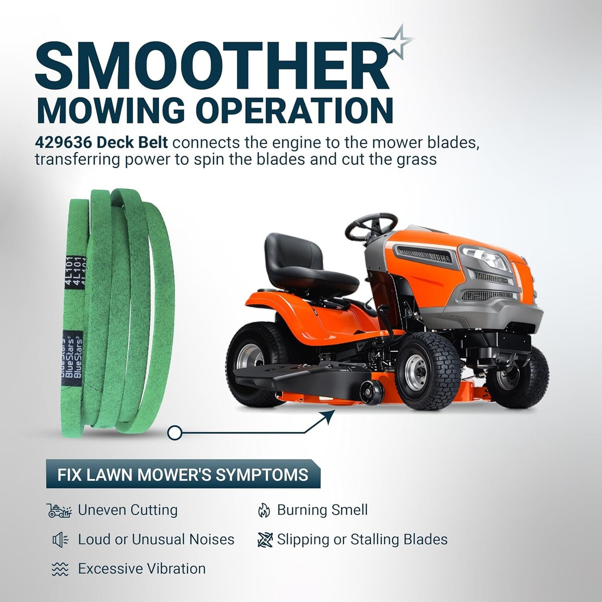 429636 lawn mower deck belt installation diagram showing compatibility with 42-inch deck riding mowers.