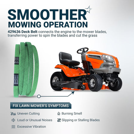 429636 lawn mower deck belt installation diagram showing compatibility with 42-inch deck riding mowers.