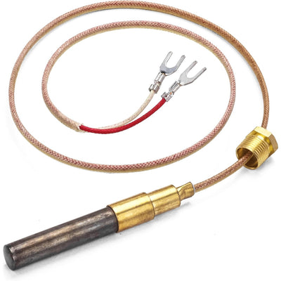 Q313A 750 millivolt thermopile with 24-inch lead and spade connectors for gas appliances.
