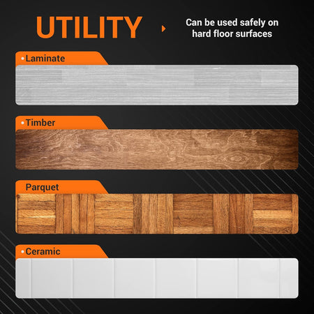 Infographic showing Bissell Spinwave mop pad compatibility with laminate, timber, parquet, and ceramic hard floors.