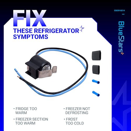 5303918214 refrigerator defrost thermostat kit with wiring and connectors for Frigidaire and Kenmore appliances.