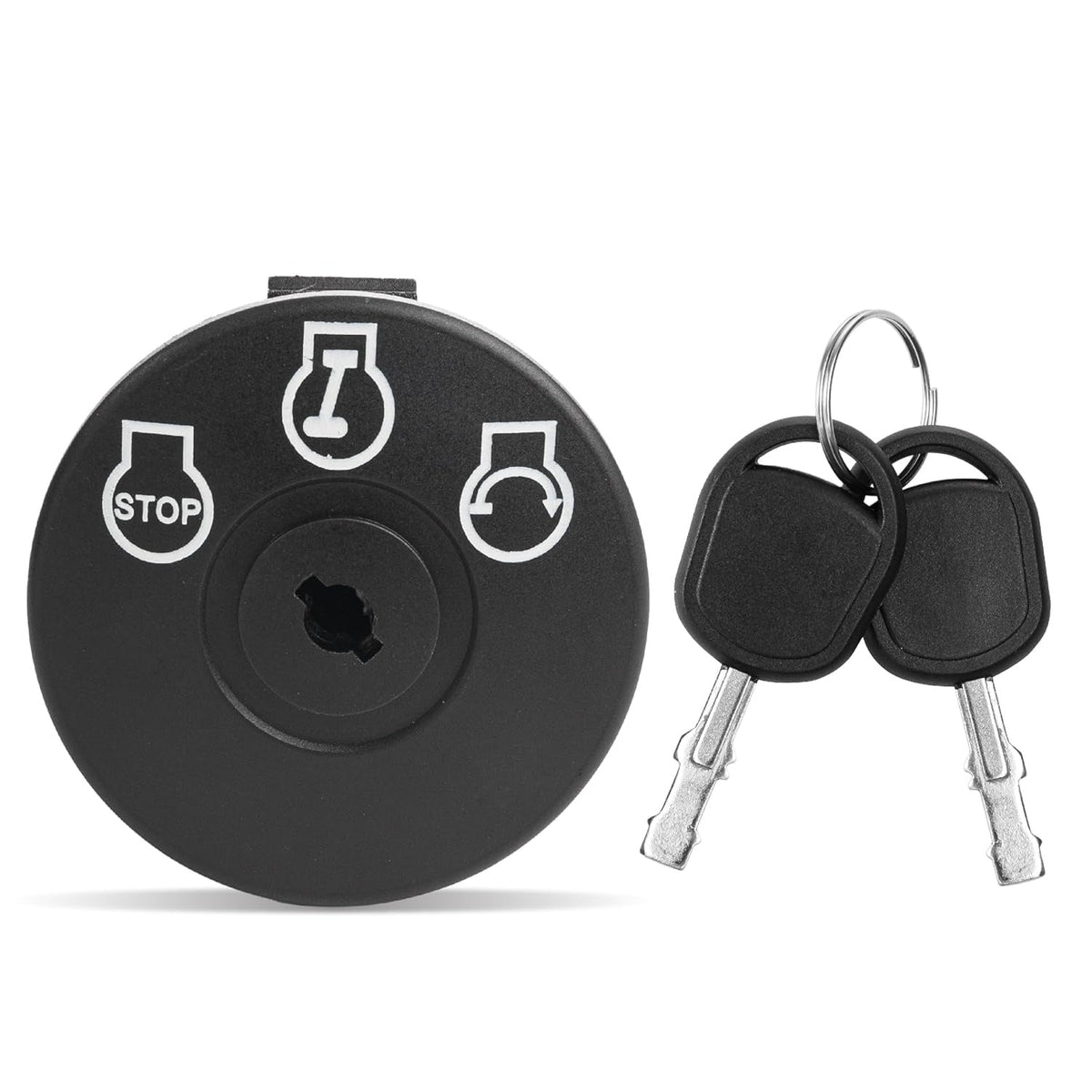 Replacement ignition switch with two keys for MTD, Craftsman, and Cub Cadet lawn tractors.