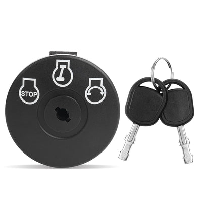 Replacement ignition switch with two keys for MTD, Craftsman, and Cub Cadet lawn tractors.
