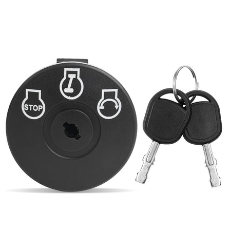 Replacement ignition switch with two keys for MTD, Craftsman, and Cub Cadet lawn tractors.