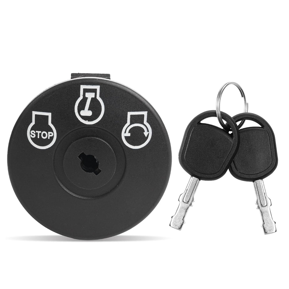 Replacement ignition switch with two keys for MTD, Craftsman, and Cub Cadet lawn tractors.