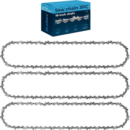 Pack of three 18-inch chainsaw chains with 3/8-inch LP pitch, 0.050-inch gauge, and 62 drive links in retail box.