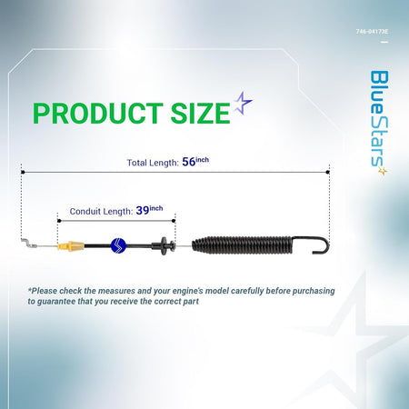 Diagram showing dimensions of 946-04173E deck engagement cable with 56-inch total length and 39-inch conduit length.