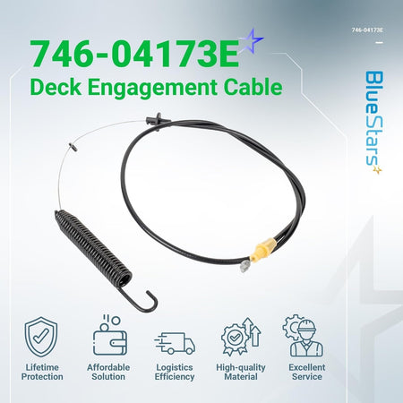 946-04173E deck engagement cable for MTD and Troy-Bilt lawn mowers with attached tension spring.