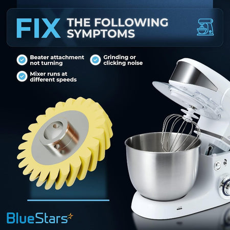 W10112253 mixer worm gear shown with a stand mixer to illustrate common repair symptoms.