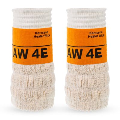 Two AW4E replacement kerosene heater wicks with orange labels isolated on white background.