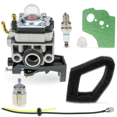 GX35 carburetor replacement kit with spark plug, air filter, fuel line, and gasket for Honda string trimmers.