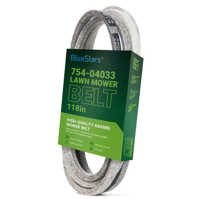 754-04033 replacement deck belt for lawn mowers in BlueStars branded retail packaging.