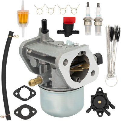 15003-7061 Carburetor, front view with fuel filter, spark plugs, fuel pump, gaskets, springs and cleaning brushes