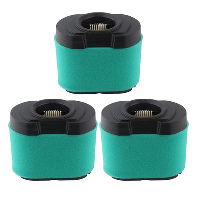 Pack of three 792105 lawn mower air filters with green foam pre-cleaners and black plastic housing.