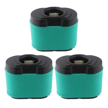 Pack of three 792105 lawn mower air filters with green foam pre-cleaners and black plastic housing.