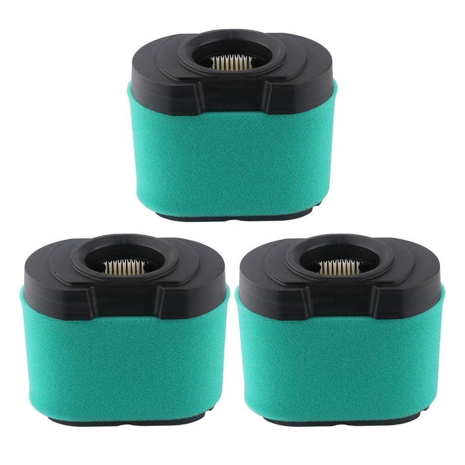 Pack of three 792105 lawn mower air filters with green foam pre-cleaners and black plastic housing.