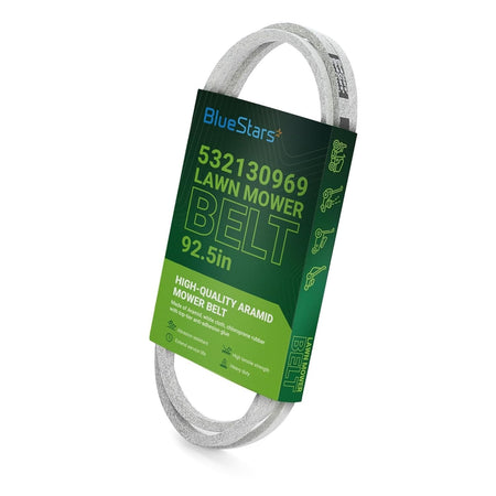 532130969 lawn mower deck drive belt in branded packaging, 1/2 inch by 92.5 inch replacement part.