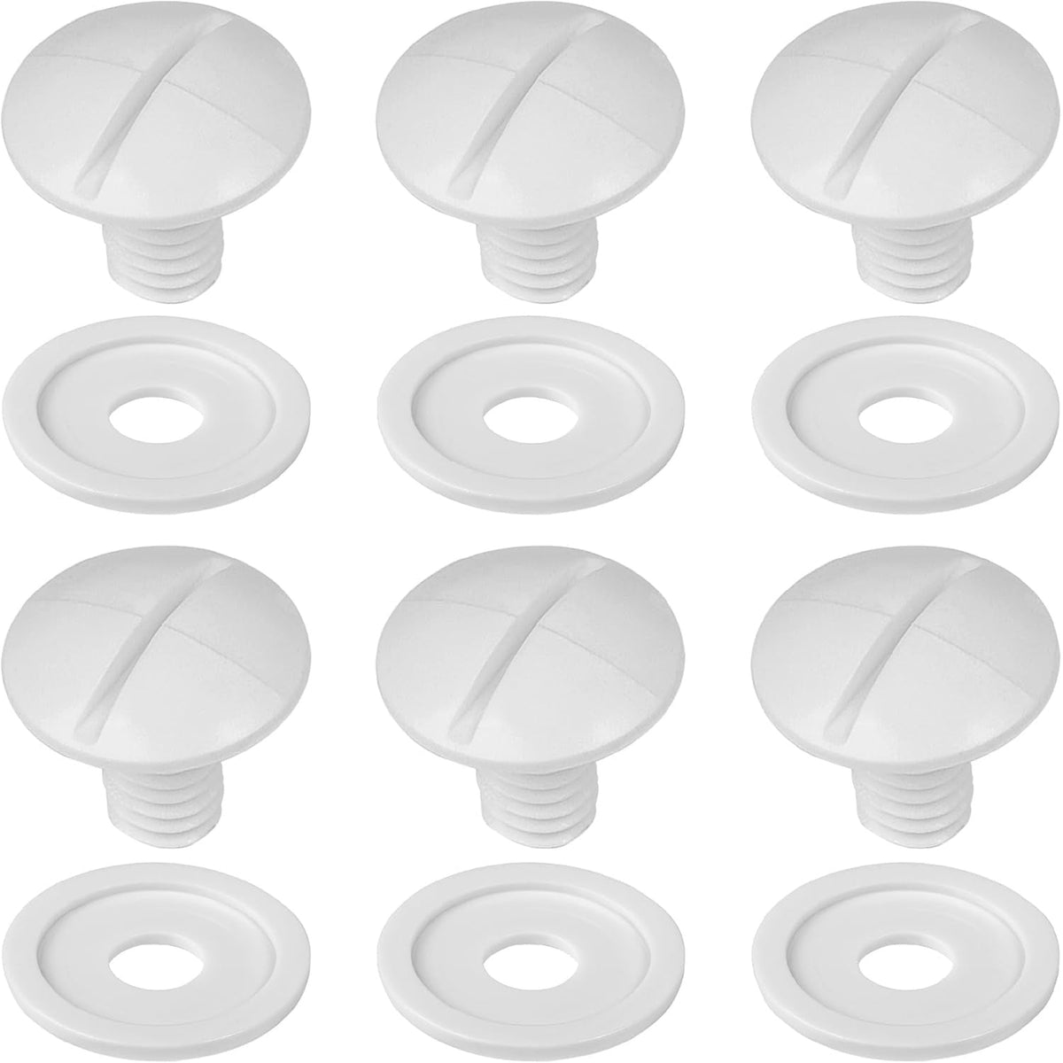 Six white C-55 pool cleaner wheel screws and six C-64 washers for Polaris 180/280 models.