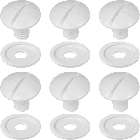 Six white C-55 pool cleaner wheel screws and six C-64 washers for Polaris 180/280 models.