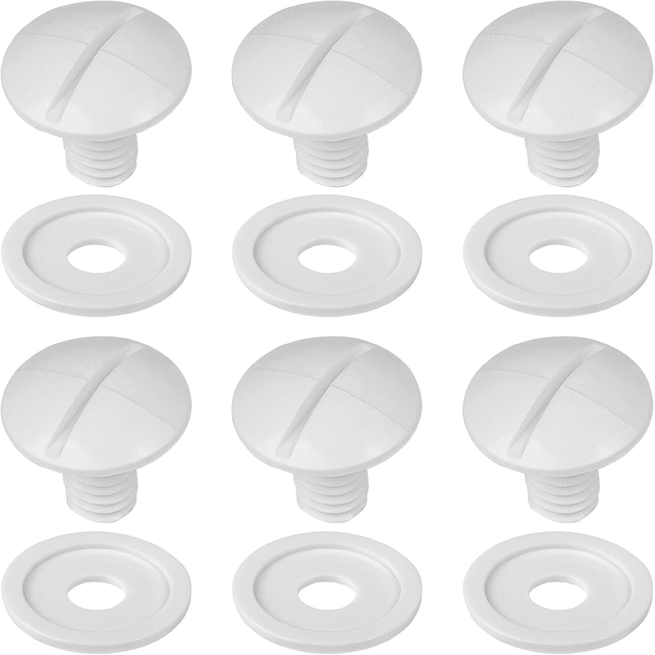 Six white C-55 pool cleaner wheel screws and six C-64 washers for Polaris 180/280 models.
