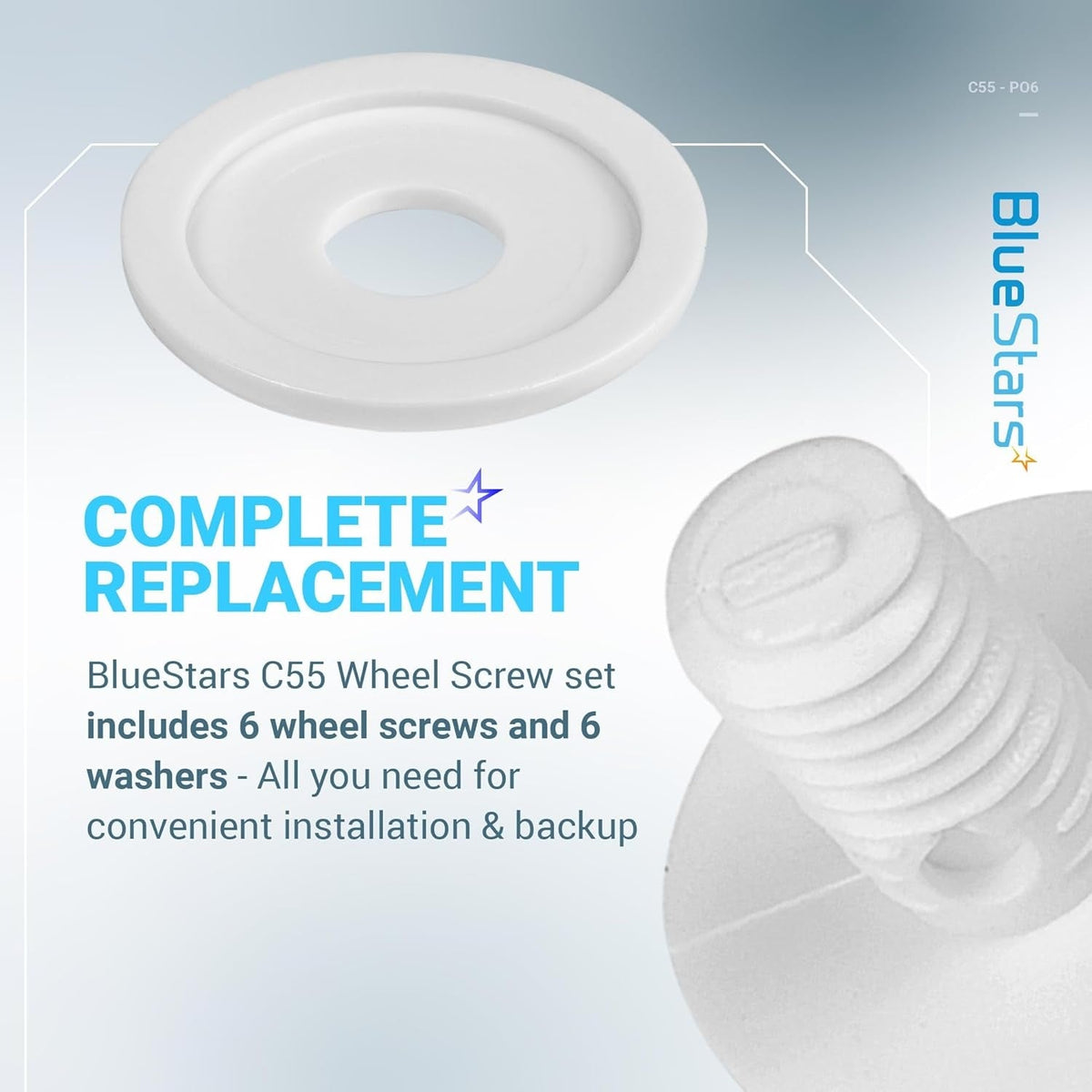 BlueStars C55 pool cleaner wheel screw and C64 washer replacement set for Polaris 180/280 models.
