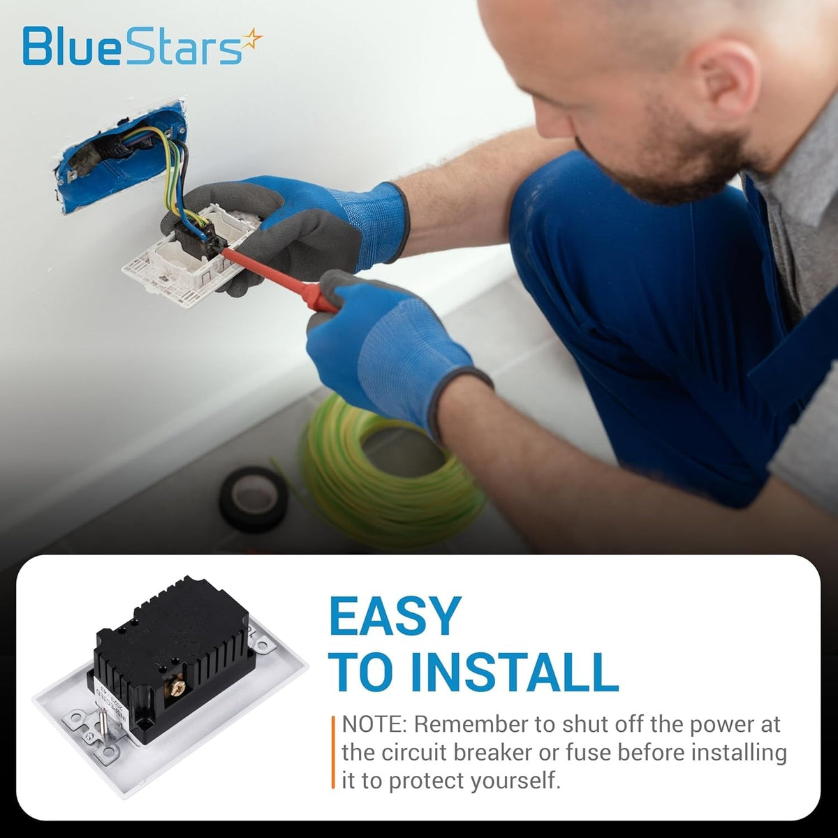 Electrician installing a 20 Amp USB wall charger outlet into a wall junction box.