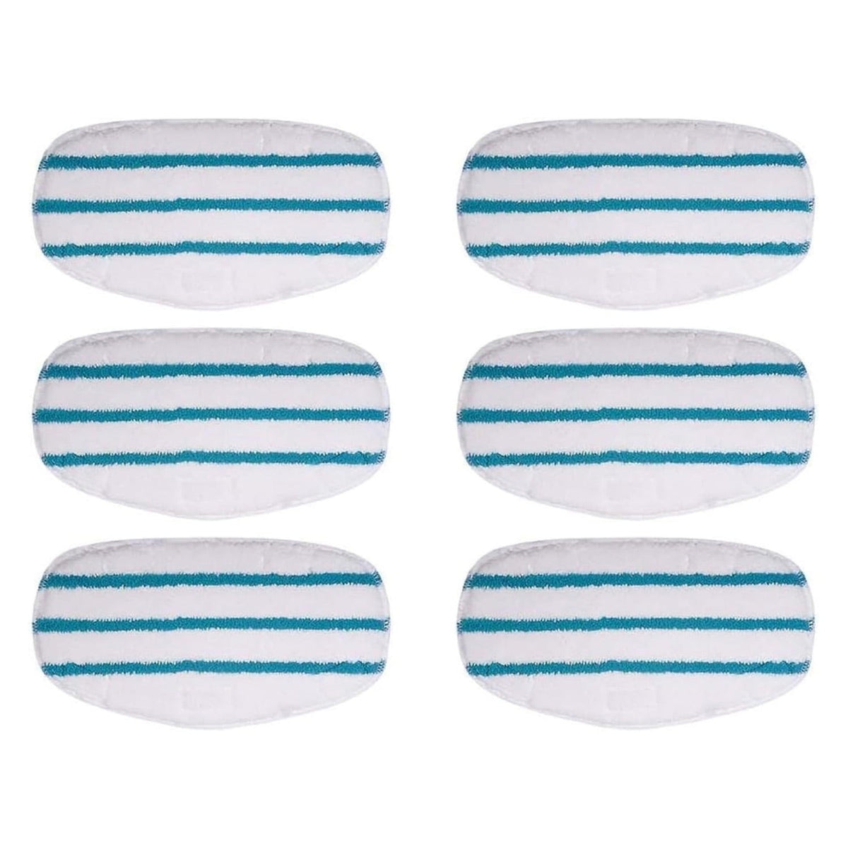 Set of six white and blue striped replacement steam mop pads for PurSteam ThermaPro 10-in-1 mops.