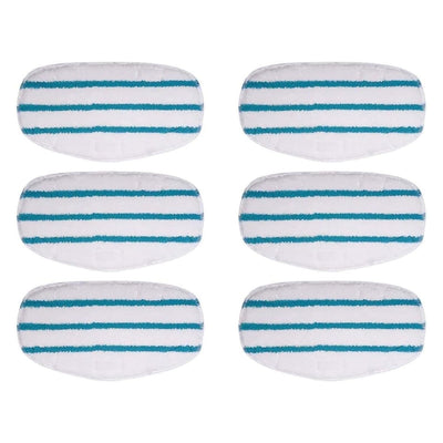 Set of six white and blue striped replacement steam mop pads for PurSteam ThermaPro 10-in-1 mops.