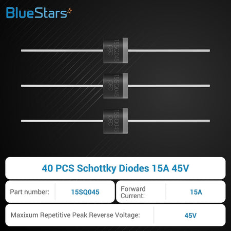 Three 15SQ045 Schottky barrier rectifier diodes with 15A 45V specifications shown in a product information graphic.