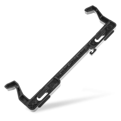 Black plastic microwave door latch replacement part 5304522796 for Frigidaire and compatible appliances.