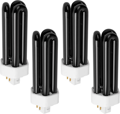 Set of four 26W 3U black light bulbs with 4-pin bases.
