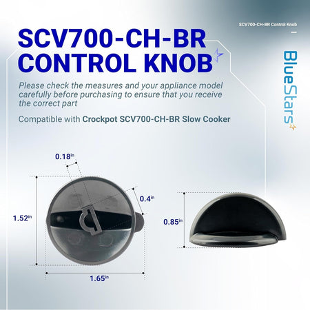 SCV700-CH-BR control knob for Crockpot slow cooker with dimension measurements shown.