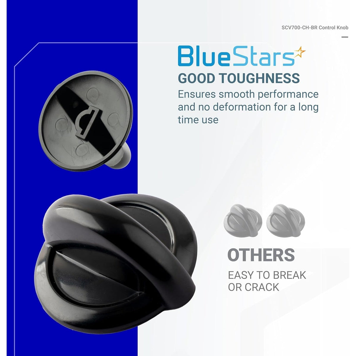 SCV700-CH-BR control knob showing front and back views to highlight durable construction.