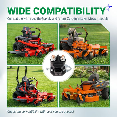 7CM-1241-212-51 Starter Solenoid compatibility graphic with Gravely and Ariens zero-turn mowers