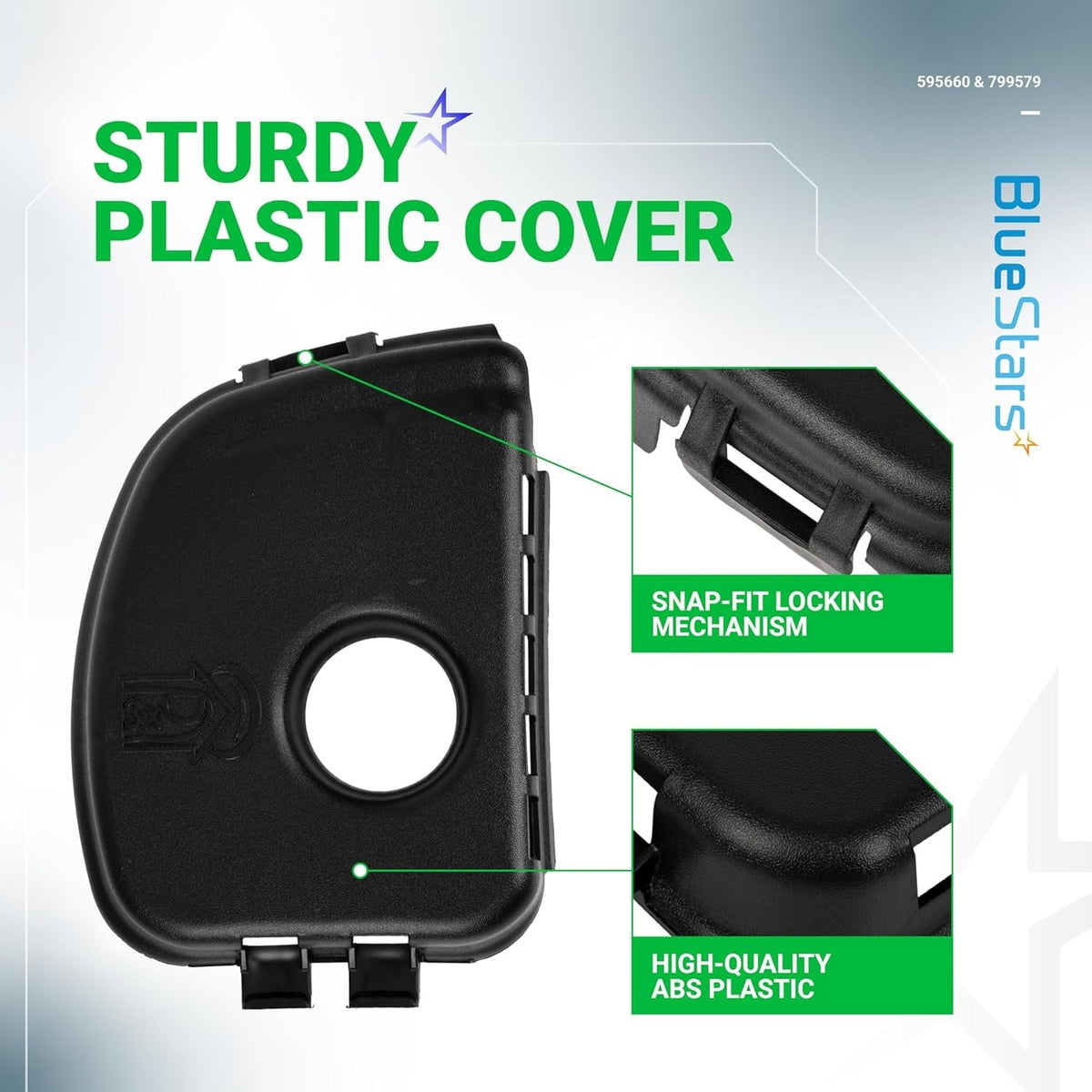 595660 air cleaner cover for B&S engines showing snap-fit locking mechanism and durable ABS plastic construction.