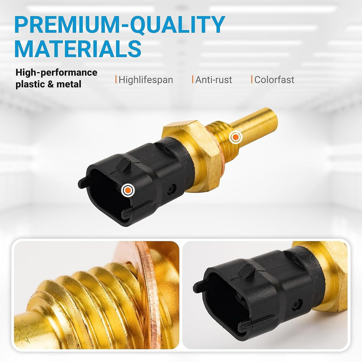213-4777 engine coolant temperature sensor showing high-quality metal and plastic construction details.