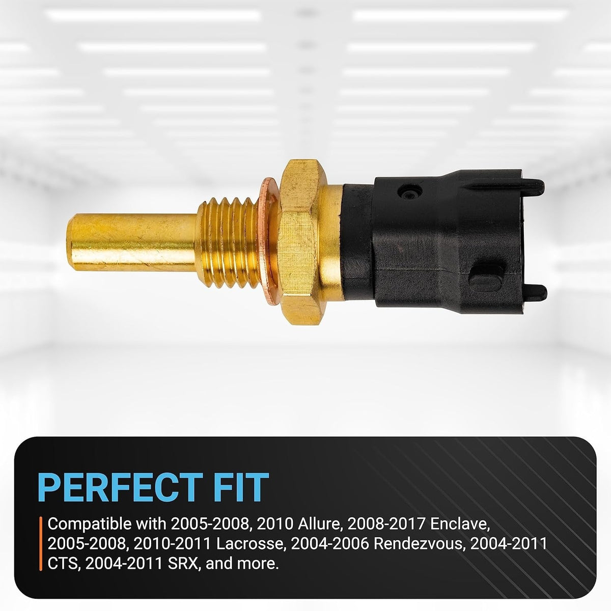 213-4777 engine coolant temperature sensor with brass threaded housing and black plastic electrical connector.