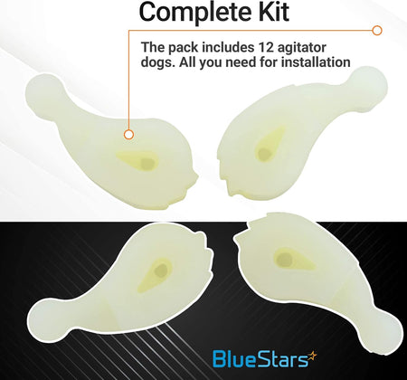 Four white plastic washer agitator dogs for Whirlpool and Kenmore washing machines.