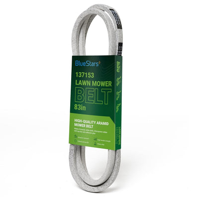 137153 mower drive belt with BlueStars packaging, 83-inch replacement for Craftsman and Husqvarna lawn mowers.