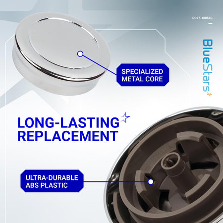 Samsung washer and dryer control knob replacement showing metal core and durable ABS plastic construction.