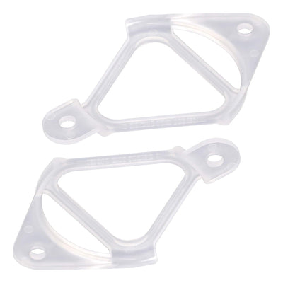 Two clear plastic WH16X513 washer drain hose clips for GE and Hotpoint washing machines.