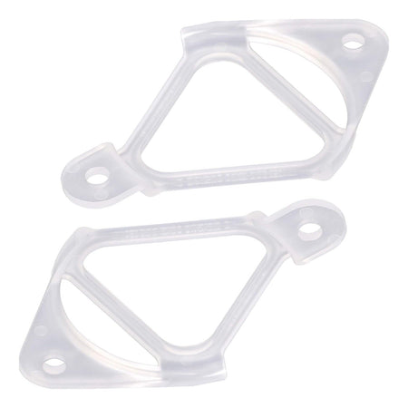 Two clear plastic WH16X513 washer drain hose clips for GE and Hotpoint washing machines.