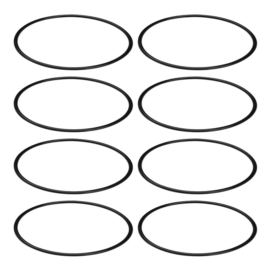 Set of eight heavy-duty rubber CLX200K O-rings arranged in two columns.