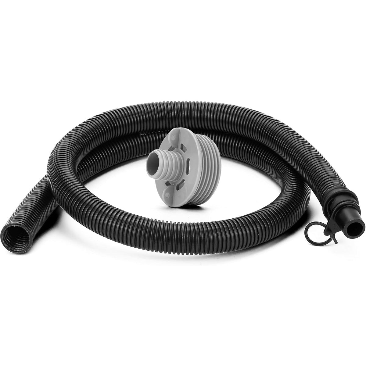 Black corrugated P6931 air inflation hose with a grey threaded adapter nozzle.