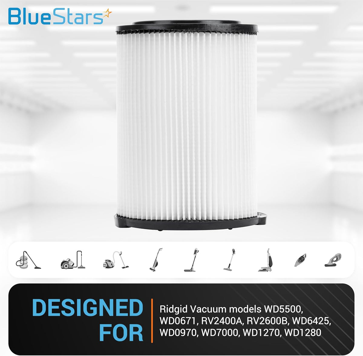 Single VF4000 replacement pleated vacuum filter for RIDGID wet dry vacuums.